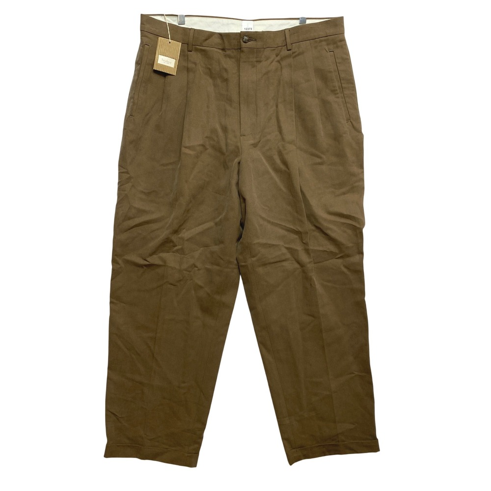 Turnbury Pants Mens 38x30 Brown Pleated Cuffed Cotton Lyocell Chinos